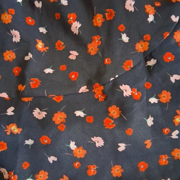 7 For All Mankind Women's Size Large Black Red Floral True Wrap Mini Dress - Picture 5 of 11